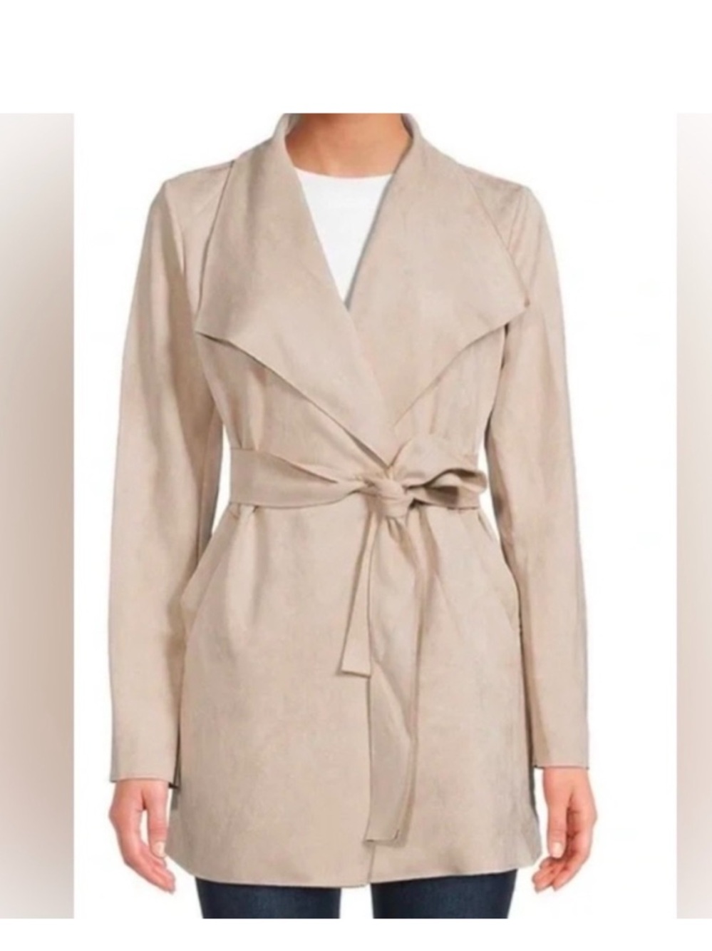 Banana Republic Light Cream Faux Suede Trench Wrap Coat with Self-Tie Belt